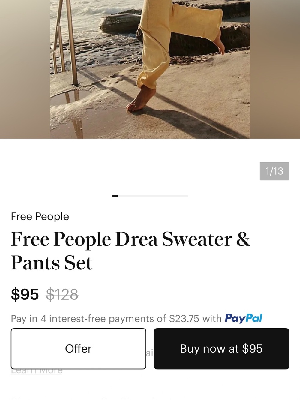 Free People Beach outfit.    Everyday Crewneck Sweater and pan in Mustard Yellow - Picture 5 of 5